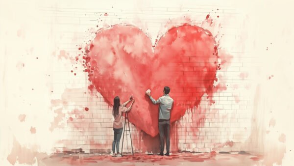 Romantic Couple Heart Mural TV Art