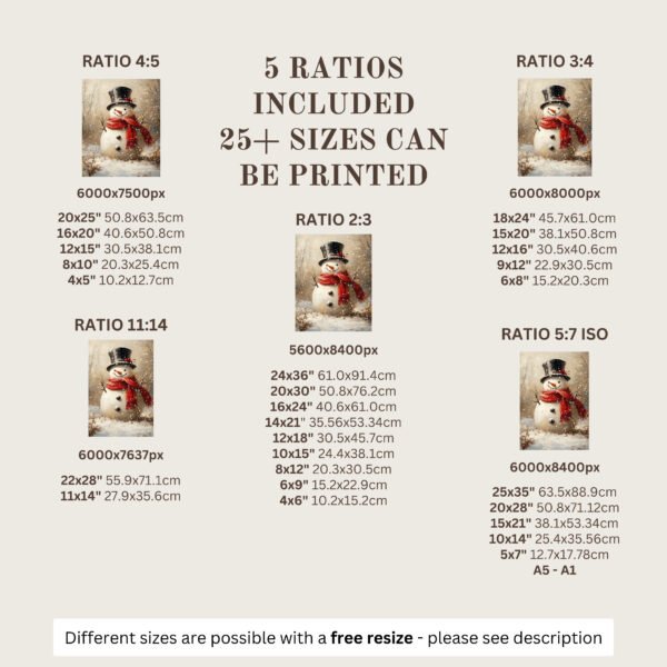 Vertical_SizeChartTemplate Vintage Snowman Printable Wall Art