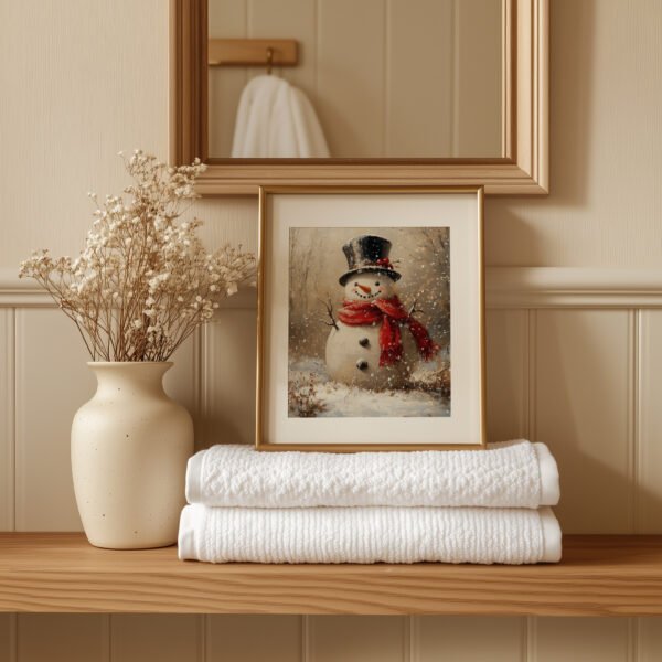 bathroom-towel-display-with-mirror-reflection Vintage Snowman Printable Wall Art