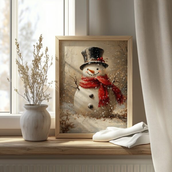 boho-frame-leaning-on-windowsill-with-vase Vintage Snowman Printable Wall Art