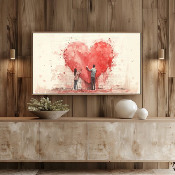 Romantic Couple Heart Mural TV Art