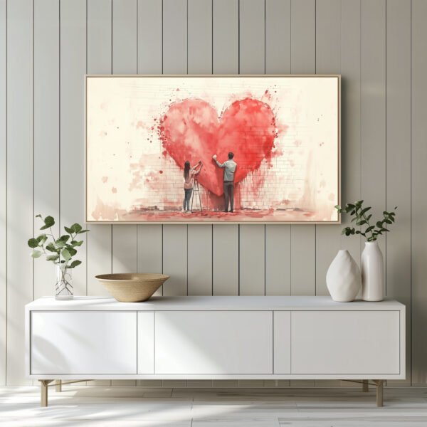Romantic Couple Heart Mural TV Art